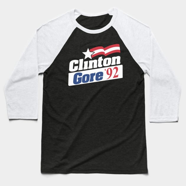 Clinton Gore 1992 Vintage Presidential Campaign Button Baseball T-Shirt by Yesteeyear